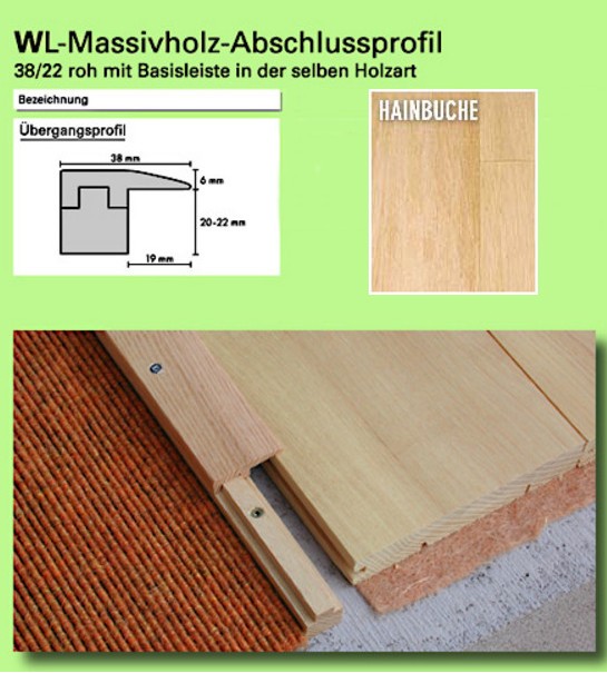 Woodline Abschlussprofil roh Hainbuche 38/22