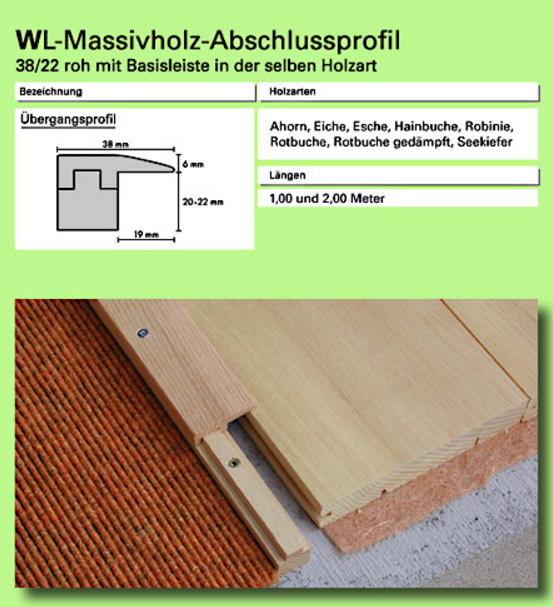 Woodline Abschlussprofil roh Ahorn 38/22