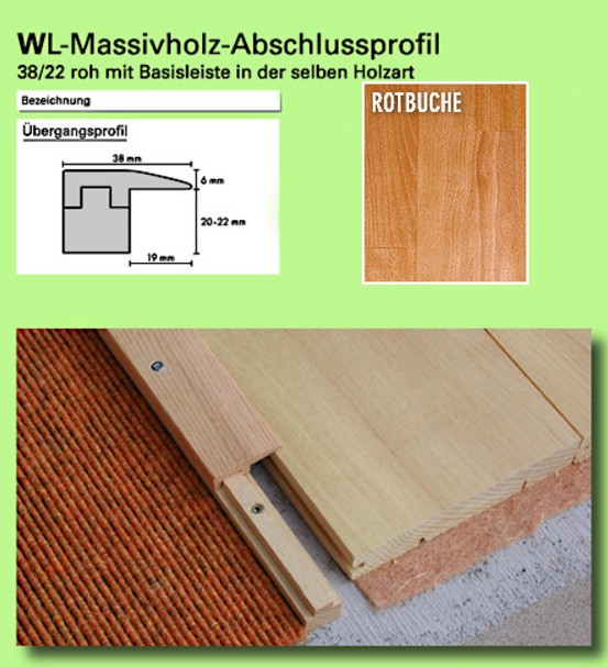 Woodline Abschlussprofil roh Rotbuche 38/22